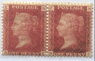 1864年英國維多利亞女皇像紅便士雙連郵票(未使用)