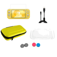 全城熱賣 - switch lite收納盒（lite加厚包黃色+背平一體水晶殼+線+鋼化膜+搖桿帽黑色2個紅藍各1個）