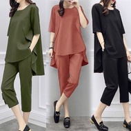 大碼 套裝 女 2024 新款 大碼女裝上衣新款韩版 Spring/Summer 2025 Women's Casual Suit Set - Relaxed Fit Cropped Pants & 