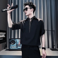 Fake two-Piece Shirt men Fake two-Piece for men Checkered Stitching Fake two-Piece Shirt Men's Short