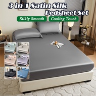 Satin Silk Bedsheet Silky Smooth Full Garterized Bedsheet Cooling Silk Mattress Protector Pillowcase