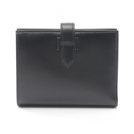 [二手] 愛馬仕 Bearn Compact 雙折皮夾，單色黑色小牛皮（牛皮），女士款。