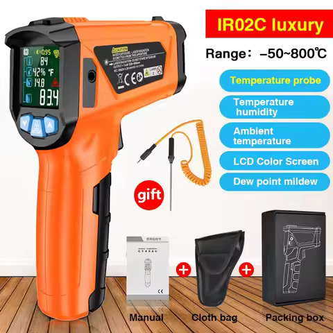 Mestek IR02C ~50-800C Digital Infrared Thermometer Color Screen High Temperature Meter Non-contact P