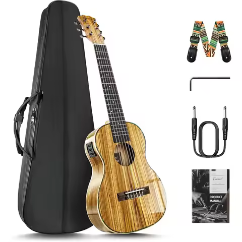 6 String CB103G 30 Inch High Gloss Zebra Wood Acoustic Electric Ukulele Guitalele with Truss Rod for
