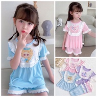 2022 Summer New Style Girls' Homewear Cute Lace Short-Sleeved Shorts Suit Soft Stretch Jacquard Fabr