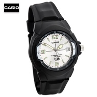 Velashop นาฬิกาข้อมือผู้ชายคาสิโอ Casio Standard สายเรซิ่นสีดำ หน้าปัดเงิน  รุ่น MW-600F-7AVDF MW-60