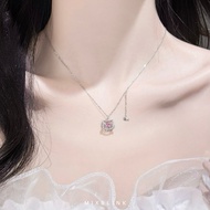 Necklace 92.5% Pure Silver EMS Catdy Model-(N7) Cat Pink Gem cz Diamond MixBlink Rantai Leher Peremp