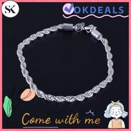 SK Unisex 925 Silver Irregular Bangle Bracelet 4MM Twisted Rope Men Women Jewelry Trendy Fashion Hot Sale Hand Chai