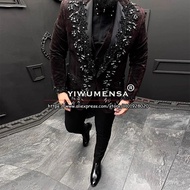 YQ2 Luxury Wedding Suit For Men Black Appliques Beaded Prom Party Tuxedo Custom Made 3 Pieces Formal Blazer Vest Pants G
