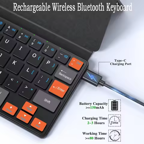 Foldable Wireless Keyboard for Window/Mac OS,Rechargeable Bluetooth Wireless Keyboard with Adjustabl