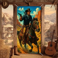 BlissYard Western Cowboy Door Cover 71x35 Inch Riding Horse with Cowboy Hat and Prop Revolver Design