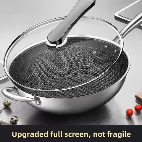 Stainless steel wok Honeycomb non-stick skillet Household wok induction cooker Gas cooker wok pan pa