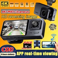 4k HD Wifi Dash Cam 3 Cameras Auto Drive Voice Control Car Dashcam Front Rear Camera Driving