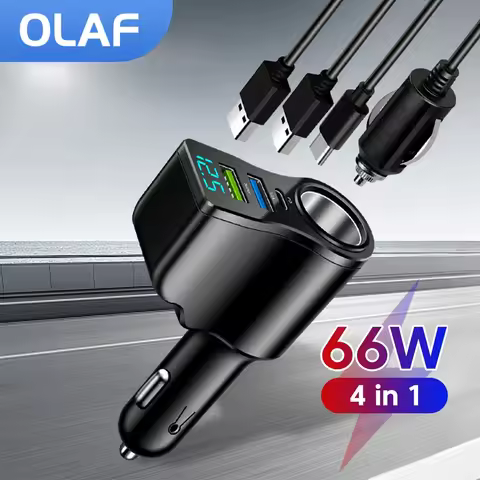 OLAF 66W Car Charger USB/Type C Car Charger Data Display Multi functional Dual USB Mobile Phone Char
