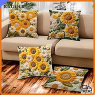 KKGOO 1pc/4pcs Pillow Cover,  Sunflowers 45 x 45 Square Linen Pillowcase,  Flower Theme Plush Breath