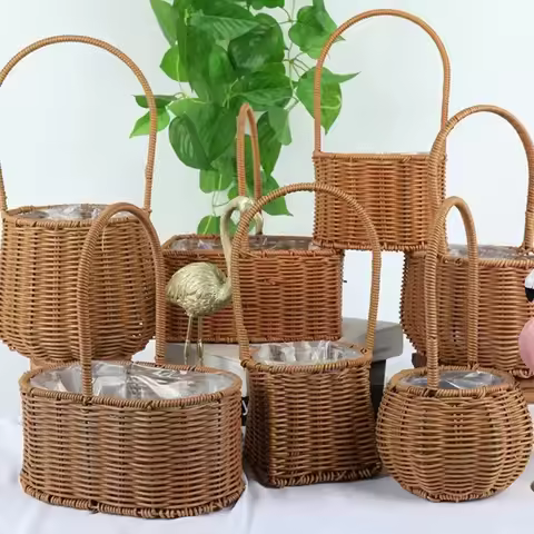 Willow Rattan Bride Flower Basket Picnic Container Hand-Woven Picnic Weaving Basket with Handle Sund