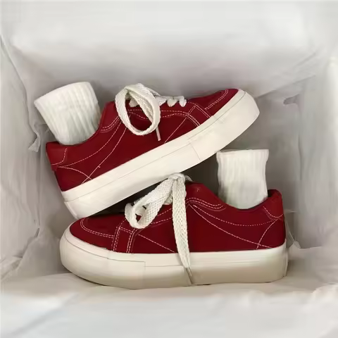 Ladies Footwear High on Platform Lace Up Spring Autumn Red Women's Canvas Shoes Designer Luxury Offe