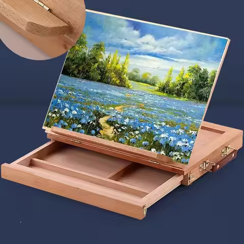 Beech Wood Portable Wooden Table Easel Multifunction Adjustable Sketch Drawer Box Professional Foldi