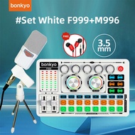 Bonkyo White F999 Sound Card + M996 Microphone Combo Live Sound Card Microphone Live Soundcard set