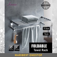 FK-12104-74/77.5CM Stainless Steel 2 Tier Bathroom Towel Rack Foldable Flip Up Bar Wall Mounted Hook Hanger