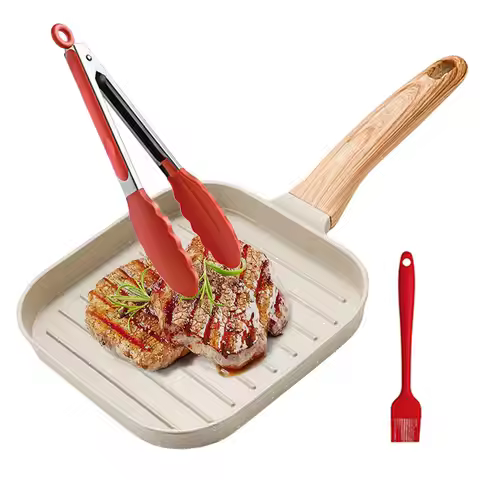 Nonstick Grill Pan for All Stove 19cm/7.5 Inch Square Steak Grilling Pan for Indoor Cooking & Outdoo
