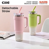 Cille Large Capacity 1L 1000ml Insulated Water Bottle Big Thermal Flask Coffee Tumbler Cup with Grip