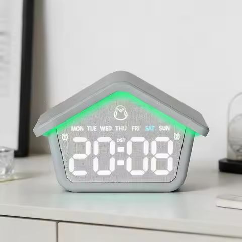 House Shaped Alarm Clock Led Electronic Clock Silent Multifunctional Clock Night Light Cuckoo Clock 
