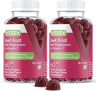 Beet Root Gummies with Magnesium & Vitamin C - Supports Healthy Circulation & Blood Pressure - Energ