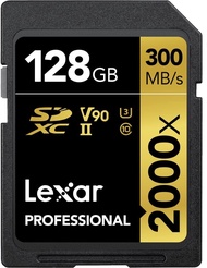 Lexar Professional 2000x 128GB SDXC UHS-II Card, Up To 300MB/s Read, for DSLR, Cinema-Quality Video Cameras (LSD2000128G-BNNNU) 128GB Single