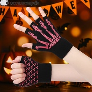 OCEANMAPDZ Punk Skeleton Gloves, Stretch Knitted Halloween Skeleton Gloves, Dress Up Black Thicken G