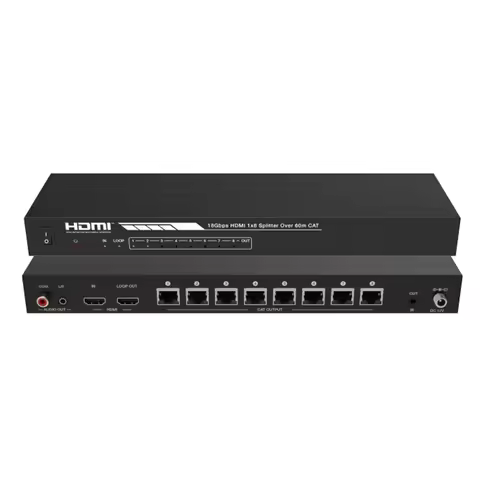 1x8 HDMI 2.0 extender Splitter 4K 60HZ 4:4:4 3D 1 in 8 out Share Screen over cat6 18G HDR EDID HDMI 