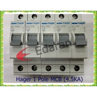 HAGER 1 Pole MCB 6A 10A 16A 20A 32A (4.5KA) C CURVE (SIRIM Approve)