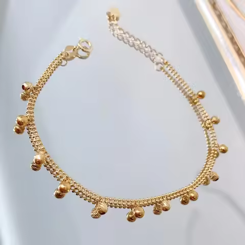 DSHIJOJ 18K Yellow Gold Women Bracelet Light Flexible Beaded Chain Au750 Stamp Anklet