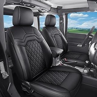 Huidasource Ford F150 Front & Rear Seat Covers Full Set, Black Leather Car Seat Cushion Cover Fit fo