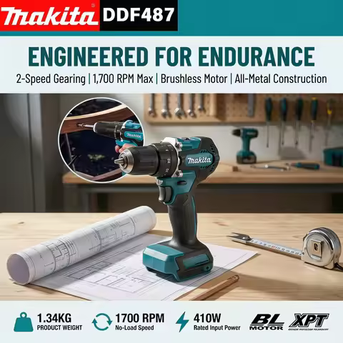 Makita DDF487 18V Brushless Drill Driver 40Nm 1700RPM 10mm Keyless Chuck XPT Twin LED for Makita 18V