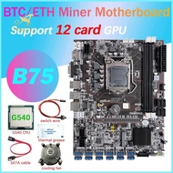 B75 12 Card BTC Mining Motherboard+G540 CPU+Fan+Thermal Grease+SATA Cable+Switch Line 12 USB3.0 Slot LGA1155 DDR3 MSATA