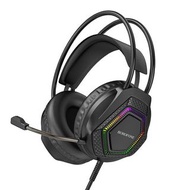 Borofone BO105 Gaming Headphone Omnidirectional Mic LED Light Stereo Sound Deep Bass Surround Sound Lightweight Gear 50mm Noise Cancelling High Definition Calls Headset Headphones Earphone HD Quality Comfort Black 2m BO 105 通用電競頭戴式耳機連咪降噪重低音立體聲環繞聲炫光舒適黑色