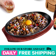 Oval Sizzling plate with wood base - Sizzling Plate Cast Iron Plate Sizzling Plate Round Oval - Stea