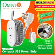 BUILDMATE Omni Pocket Travel Extension Cord Compact USB Power Strip 5 Outlets Universal Socket Surge