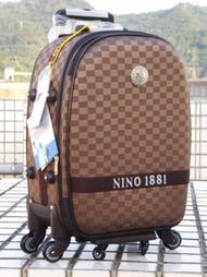 美國大廠NINO-1881六輪25吋登機箱360度旋轉旅行箱/全硬殼行李箱/PU大輪NINO咖啡格紋25