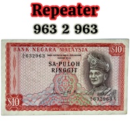 Malaysia RM10 | 1st Series | Repeater Number 9632963 | Rare Fancy Number | BNM Collectible