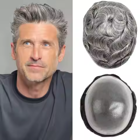 Durable Toupee Hair for Men 0.06mm Poly Skin Human Hair Men's Toupee PU Base Toupee Hair System for 