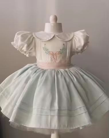 0-12Y Baby Girl Summer Customized Name Embroidery Pink Turkish Vintage Princess Ball Gown Dress for 