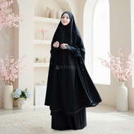 Set Long Khimar Like Mukena Handsplit Raudhah Haramain Cadar Jetblack Alsyahra Exclusive