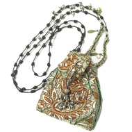 TWENTY SEVEN NINE 27/9 印度提花編織吊飾包，米色/綠色。項鍊，抽繩吊飾。 [二手][TWENTY SEVEN NINE 27/9]