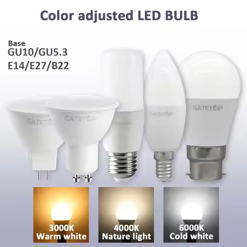 LED Tricolor Dimming Bulb GU10 MR16 Spot Light E27AC120V 220V 3W 9W CCT Memory Function Color Temp R