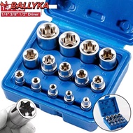 BALLYKA 14PCS/Set Hexagon Socket Nut Socket, 1/4" 3/8" 1/2" E4-E24 Wrench Head Star Socket Set, Vers