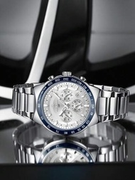 Reward男士三針類比手錶防水鋼帶夜光日曆多功能運動石英手錶，適合作為父親節禮物