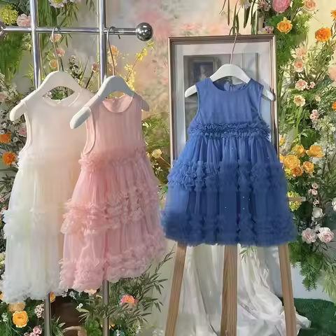 Girl's Dress Summer New Children's Sleeveless Yarn Dress Fluffy Dress Girl's Fashionable Baby Prince