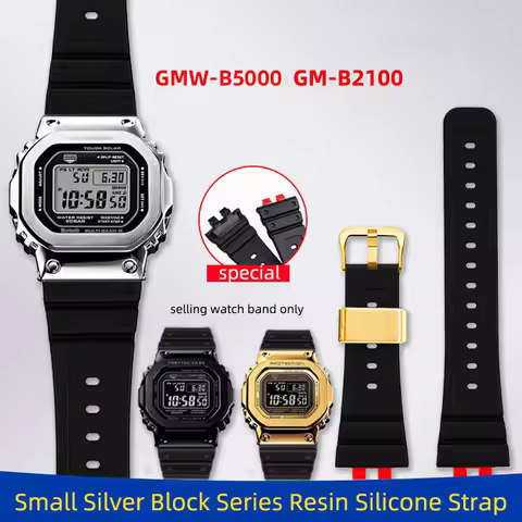 Resin silicone watch band For Casio GMW-B5000 Gmw b5000 GM-B2100 strap Sports Waterproof Black Rubbe